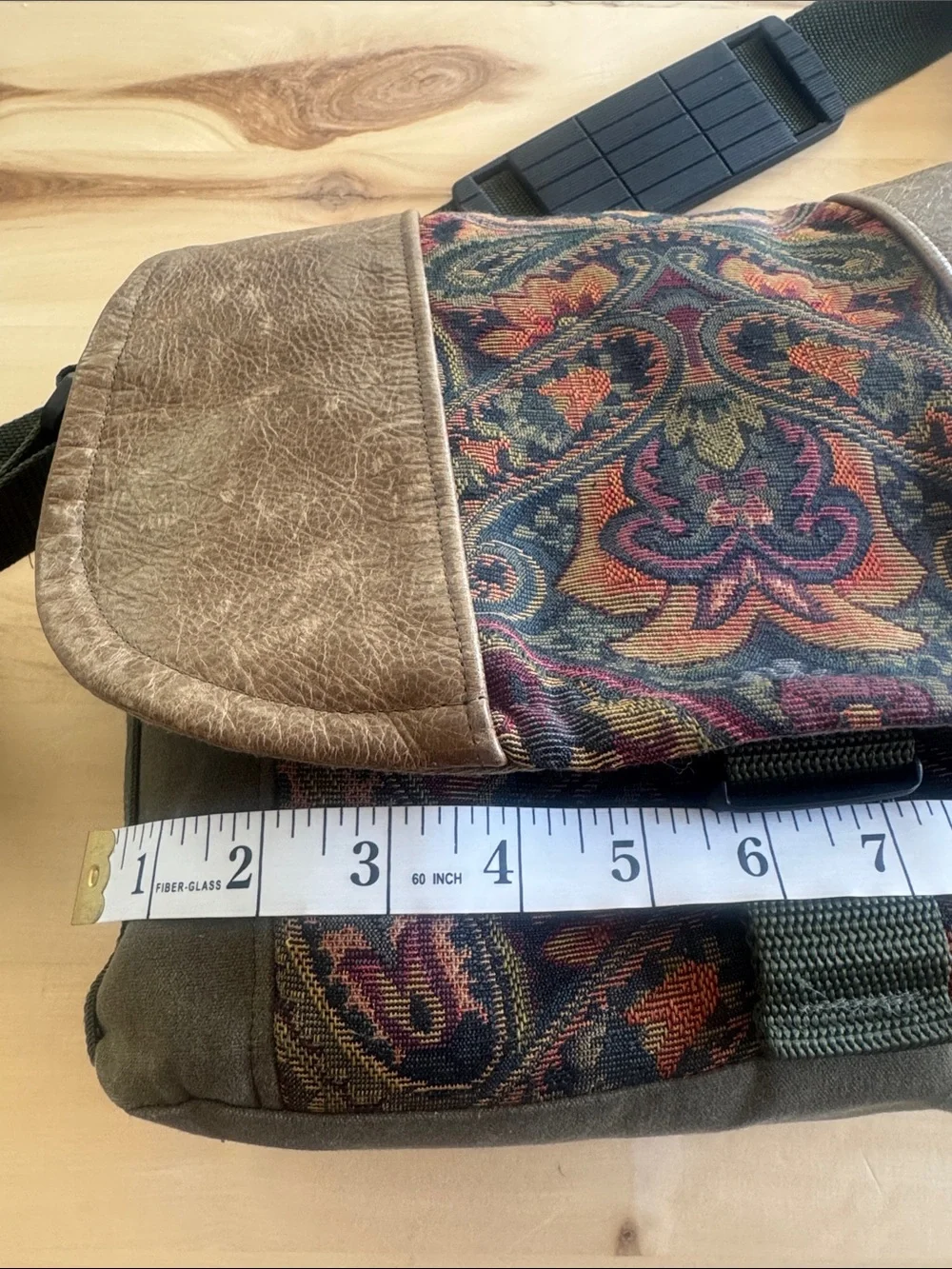 Porteen Gear Camera Bag Olive Leather Tapestry Adjustable Strap Crossbody